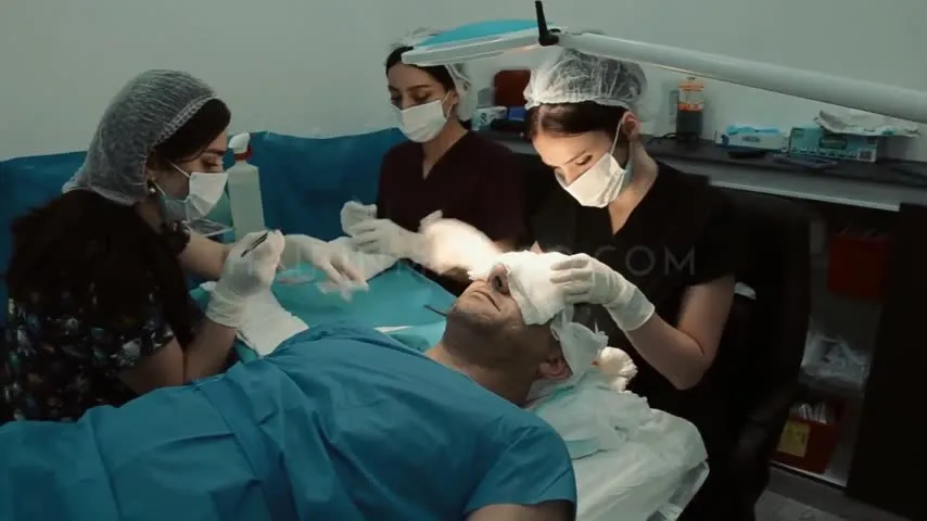 The Hair in Mexico medical team performing a hair transplant at the clinic in Cancun